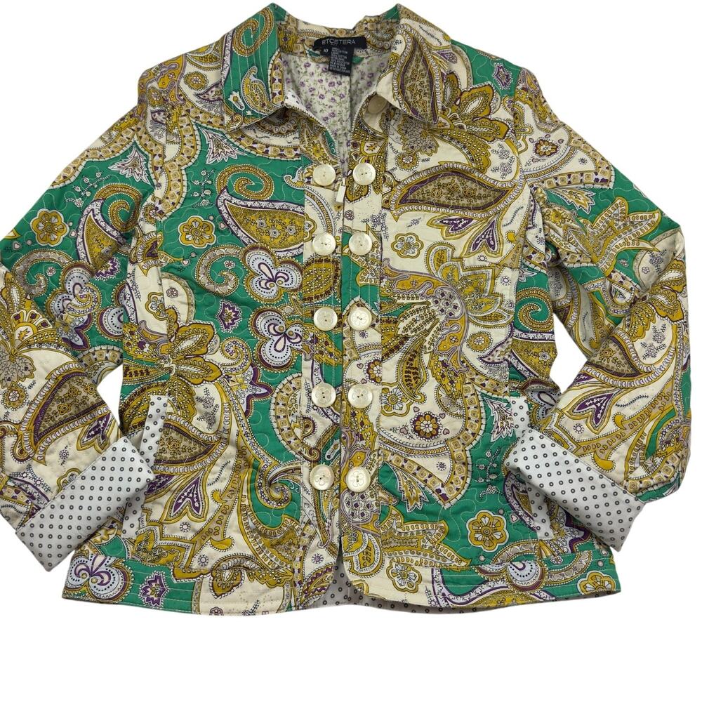 Etcetera Cottagecore Boho Paisley Floral Quilted Cotton Jacket Women's Size 10